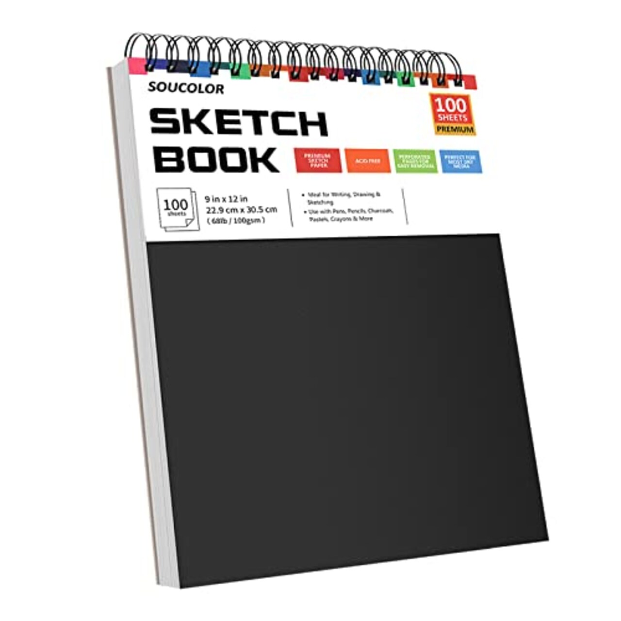 Soucolor 9 x 12 Sketch Book, 1-Pack 100 Sheets Spiral Bound Art  Sketchbook, Acid Free (68lb/100gsm) Artist Drawing Book Paper Painting Sketching  Pad